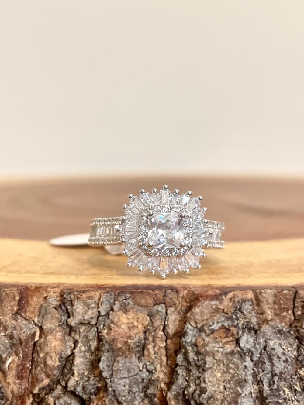 White Gold Filled Multi Halo Baguette CZ Engagement Style Ring Semi-Adjustable